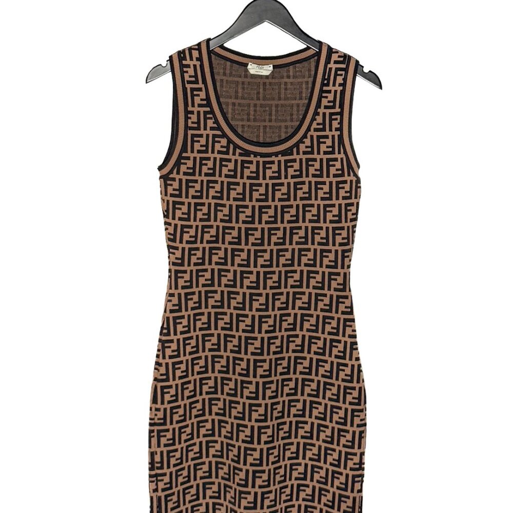 Fendi Brown Zucca FF Pattern Sleeveless Dress